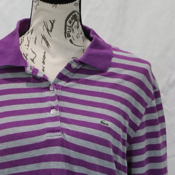 Lacoste Purple and White Striped Button-Down Shirt - Picture 3 of 10